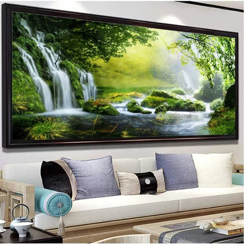 

Waterfall Forest Landscape Full Diamond Painting Kits Scenery Diamond Embroidery Wall Art Cross Stitch Living Room Decor FF878