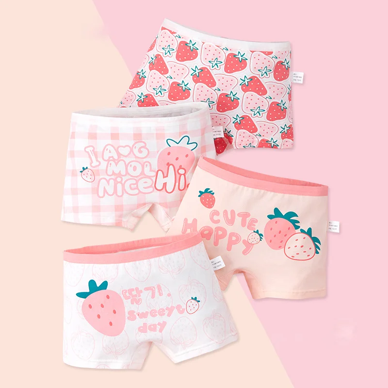 

1/4Pcs Cotton Panties Kid Girls baby Cartoon Strawberry Soft Underwear Panties Children Teenage Briefs Comfortable Underpants
