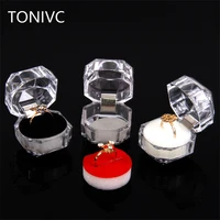 20pcs hot sale clear plastic ring earring box wedding gift packing jewelry storage display box with whiteblackred padding