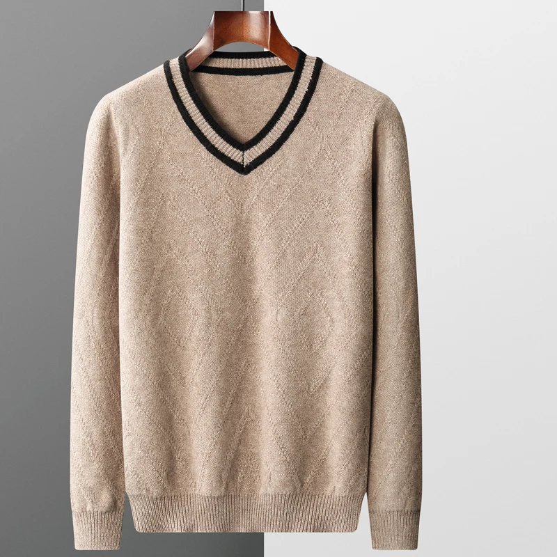 MVLYFLRT Autumn and Winter 2022 New Men's V-neck Twisted Thick Pullover 100% Wool Knitted Sweater YJ-1870