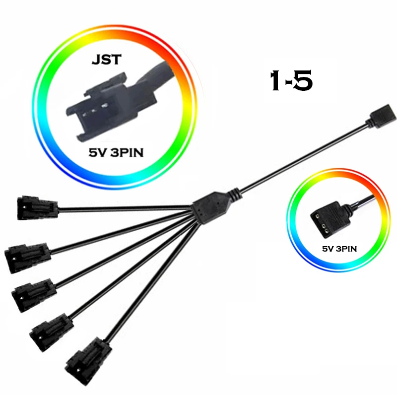 

M/B RGB AURA SYNC JST SM Adapter Cable, Transfer To 12V 4Pin RGB and 5V 3Pin ARGB, JST-3P SM3P SM4P EL Wire Cord,Male/Female