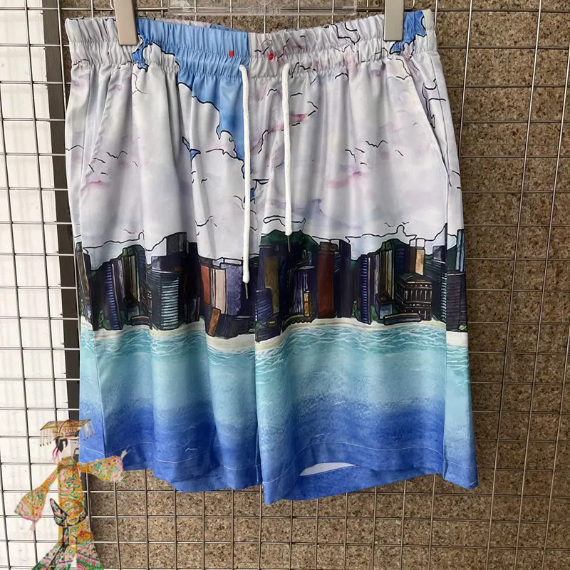 

CASABLANCA Shorts Men Women New Hawaiian Shirts High Quality Loose Casual Blue Casablanca Set