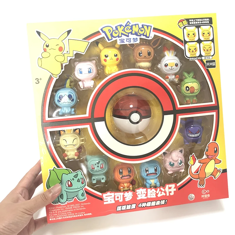 

Оригинальный Покемон из Аниме Пикачу Бульбазавр Pokeball, набор моделей Eevee Gengar Mewtwo, экшн-фигурка, меняющая лицо кукла, эльф, мяч, игрушки