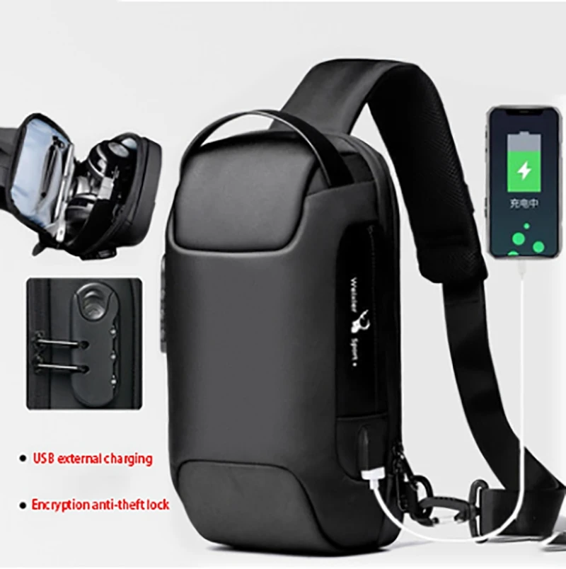 Chest Bag for Men Crossbody Waterproof USB Shoulder Bags Anti-Theft Travel Messenger Chest Sling Pack Fashion Luxury Designer