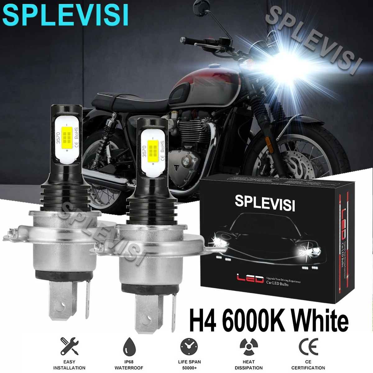 

2x 70W white Motorcycle LED Headlight Hi Low Beam For Triumph Bonneville 2002-2013 2014 2015 2016 2017 2018 2019 2020 2021