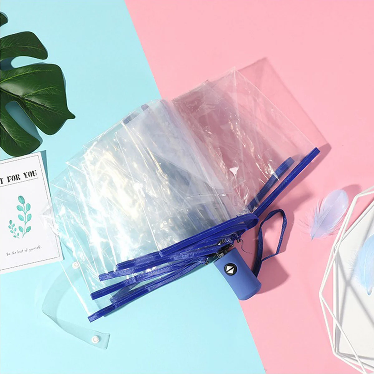 

Fully Automatic Three-fold Transparent Umbrella Folding Tripod Rainy Day Travel