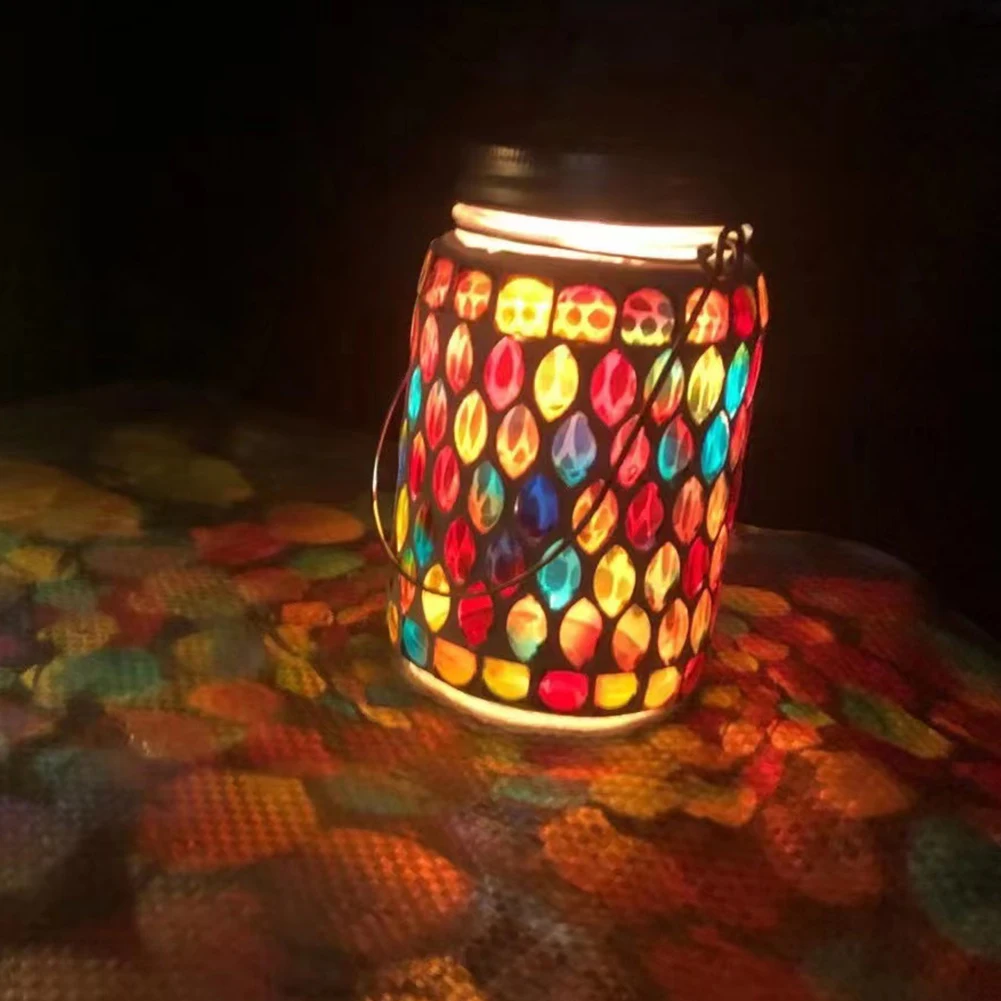 

Solar Lantern Led Backyard Mosaic Lamp Table Patio Lawn Garden Outdoor Hanging