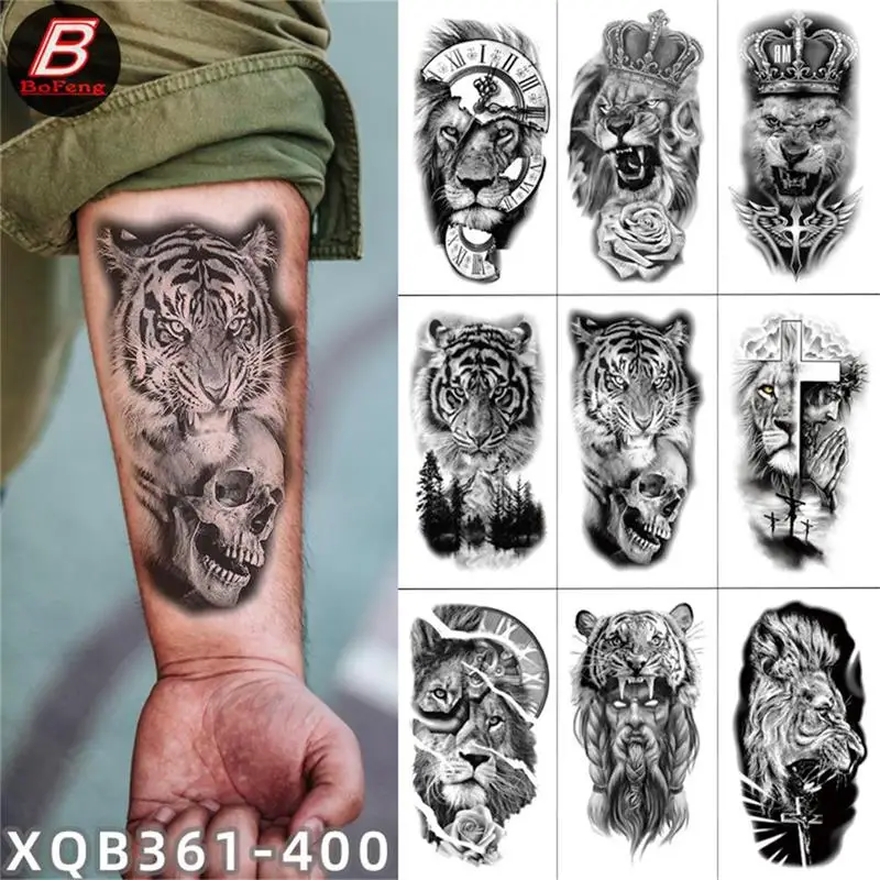 

Temporary Tattoo Sticker Forest Lion Tiger Bear Owl Tattoos Waterproof Women Leopard Wolf Crown Body Art Arm Fake Tatoo Men Rabe