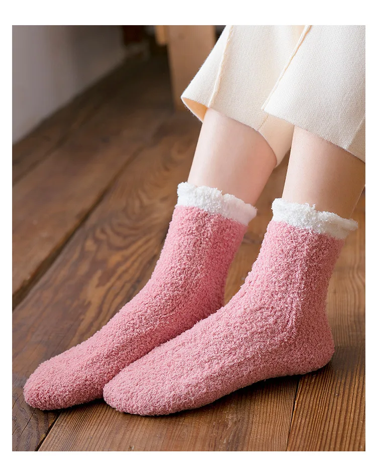 Sweet Women Coral Fleece Middle Tube Socks Multicolor Towel Socks Home Floor Socks Thicken Thermal Winter Socks Christmas Gifts