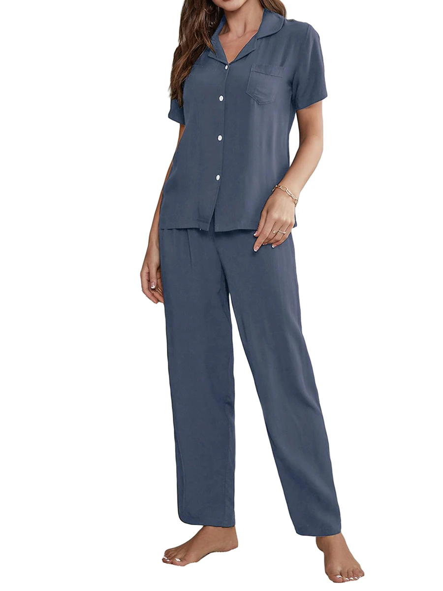 

Women s Linen Lounge Sets Triangle Bra Button Down Shirt and Straight Long Pants - Stylish Loungewear Tracksuit