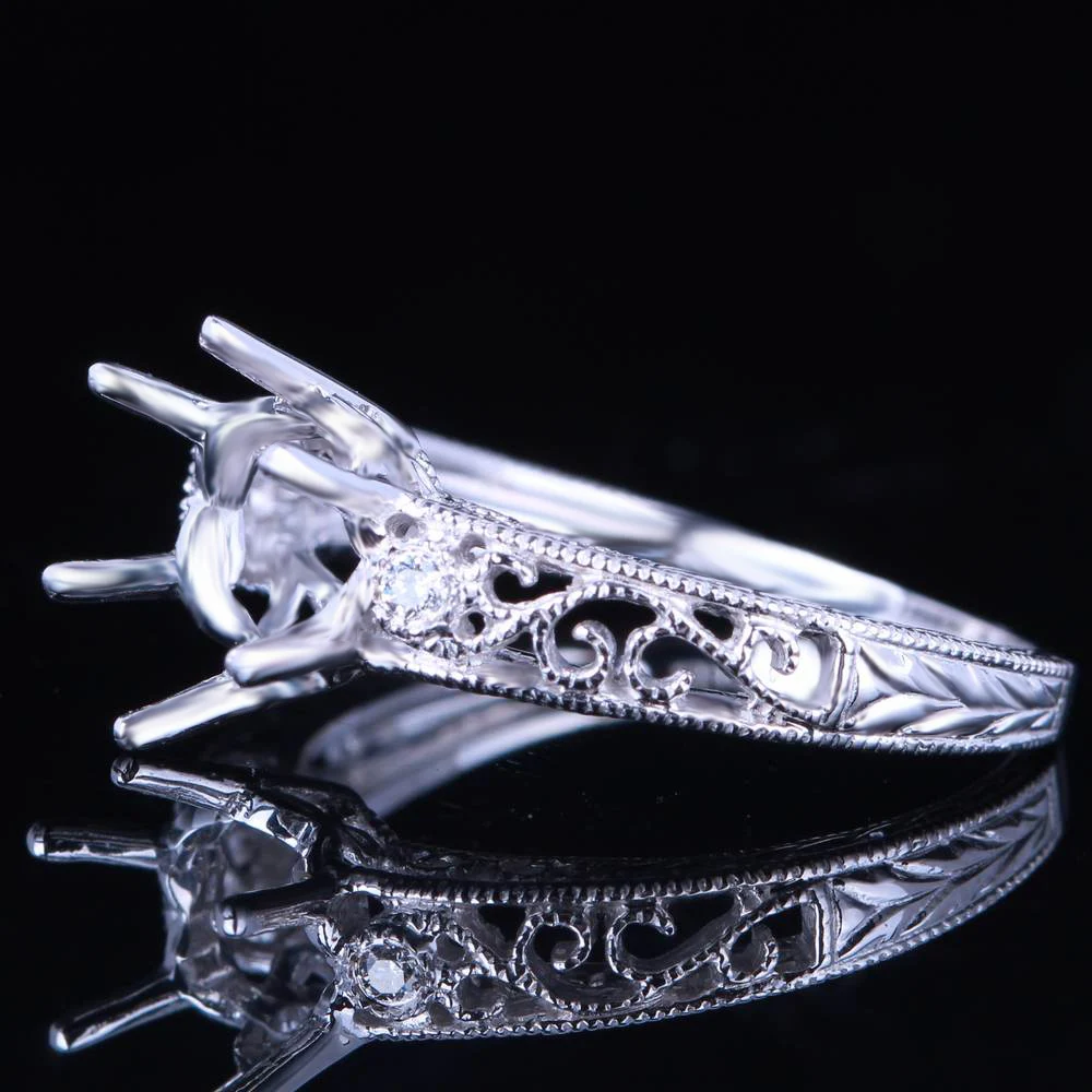 Женское Винтажное кольцо HELON однотонное из белого золота 14 к с натуральными