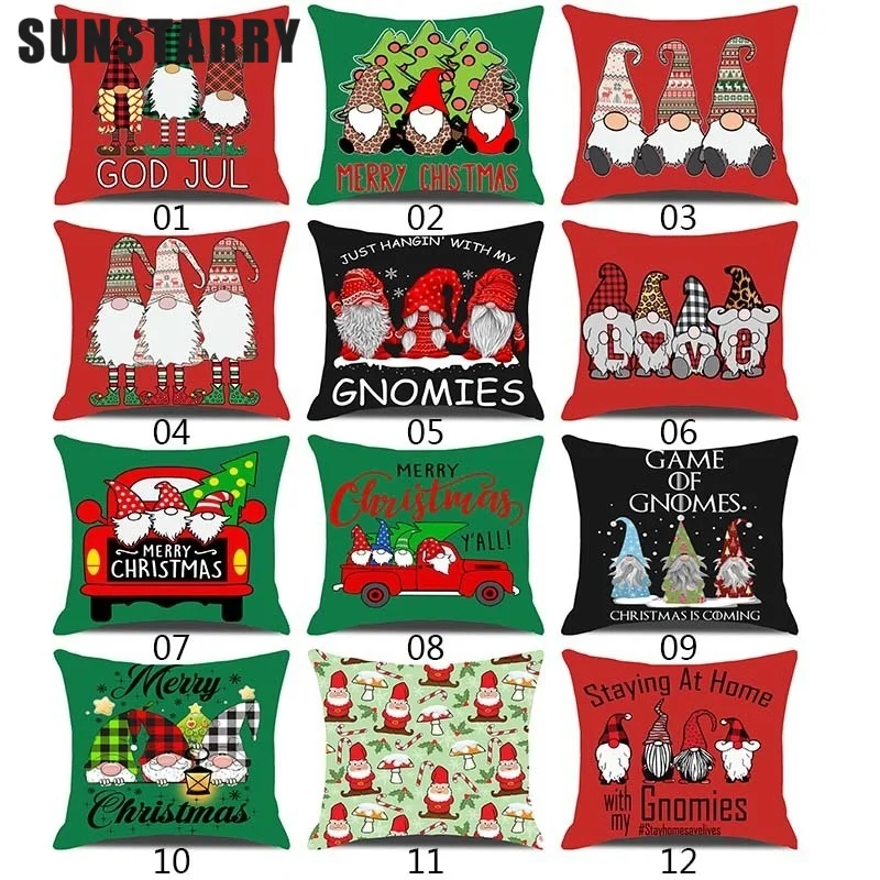

New Christmas Gnomes Printed Pillow Case Throw Cushion Cover Sofa Car Pillow Cover Xmas Gifts Home Decor Pillowcase Funda Cojín
