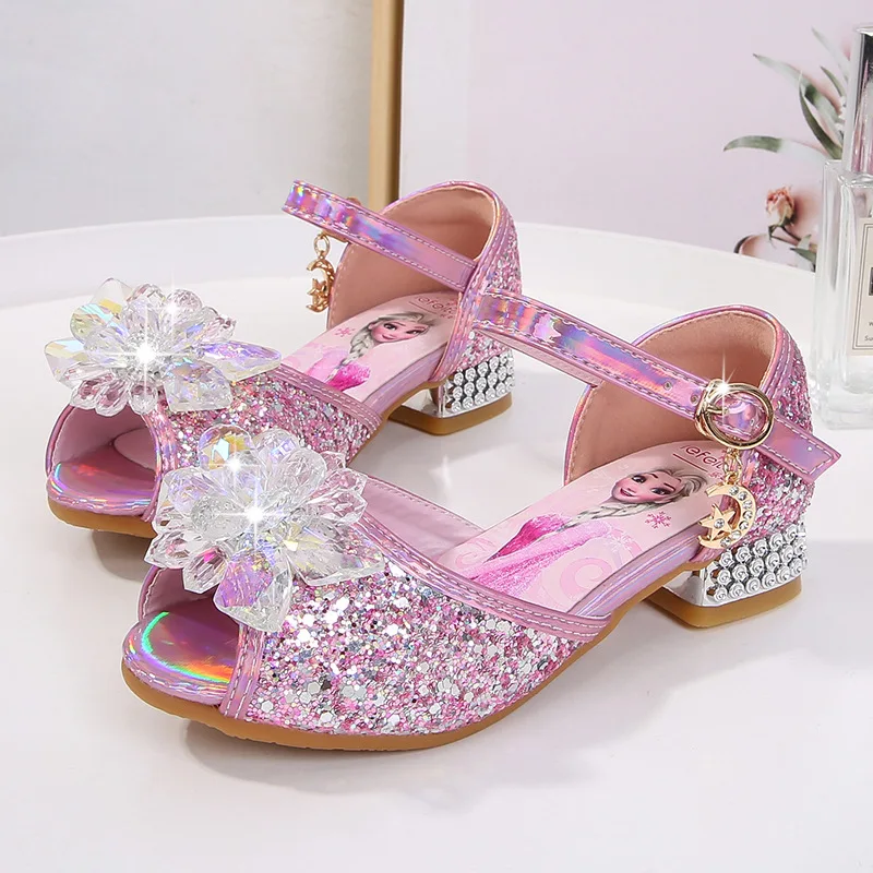 

Disney Children's High Heel Sandals Summer Girls Crystal Shoes Baby Cartoon Dance Frozen Elsa Princess Shoes
