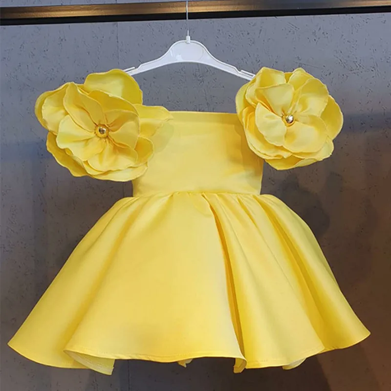 

Girl Princess Vintage Dress Tulle Child Vestido Shoulder Flower Golden Jacquard Wedding Party Birthday Tutu Dress Child Clothes