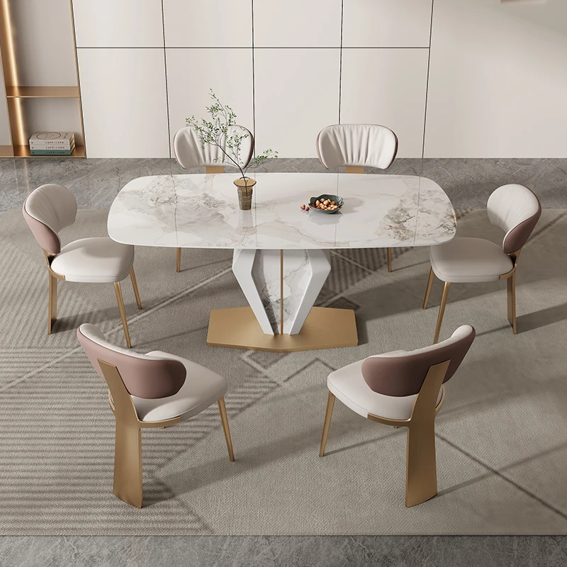 

Nordic Luxury Slate Dining Table Chair Combination Small Apartment Modern Simple Living Room Creative Marble Rectangular Table