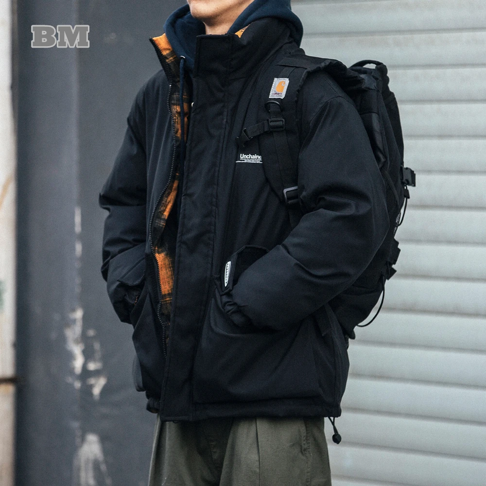 

Зимняя Теплая стеганая куртка, одежда с обеих сторон, высококачественные повседневные парки в стиле Харадзюку, Мужская одежда, Корейская ул...