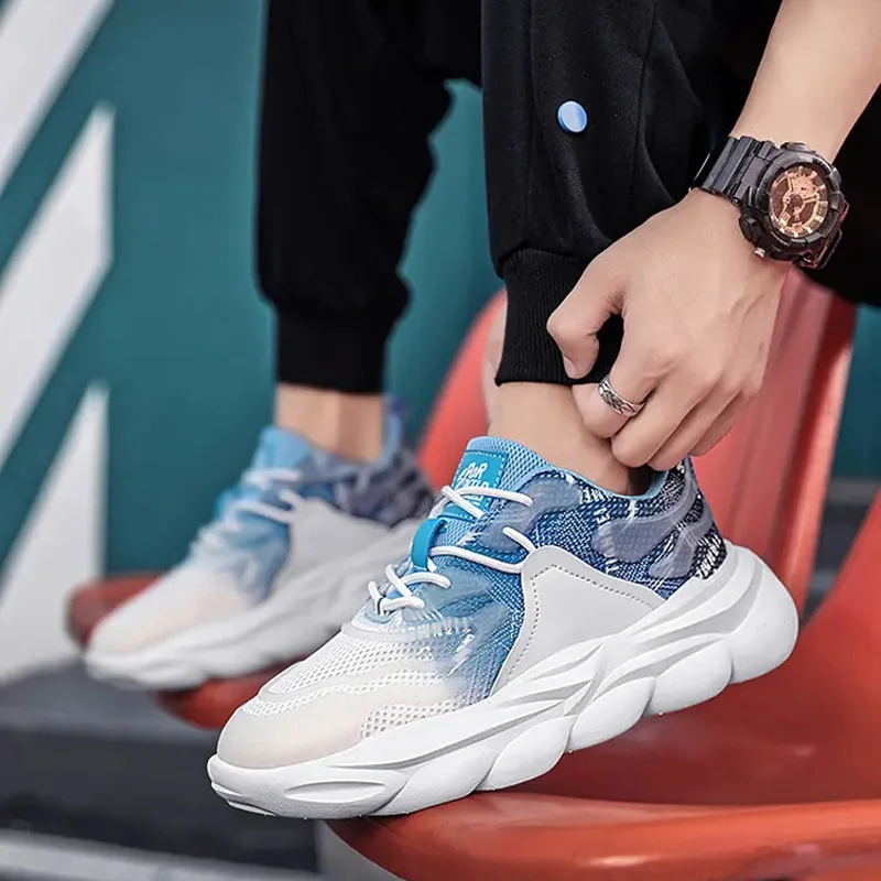 

Spring and Autumn Trendy Men Sports Shoes Fashion Mixed Color Lace-Up Casual Shoes Texture Outdoor Breathable Anti-Slip Sneakers