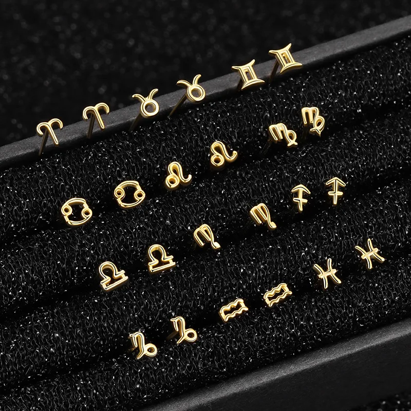 

S925 sterling silver 12 constellation small nose nail European and American fashion K gold plated jewelry for men and women gift