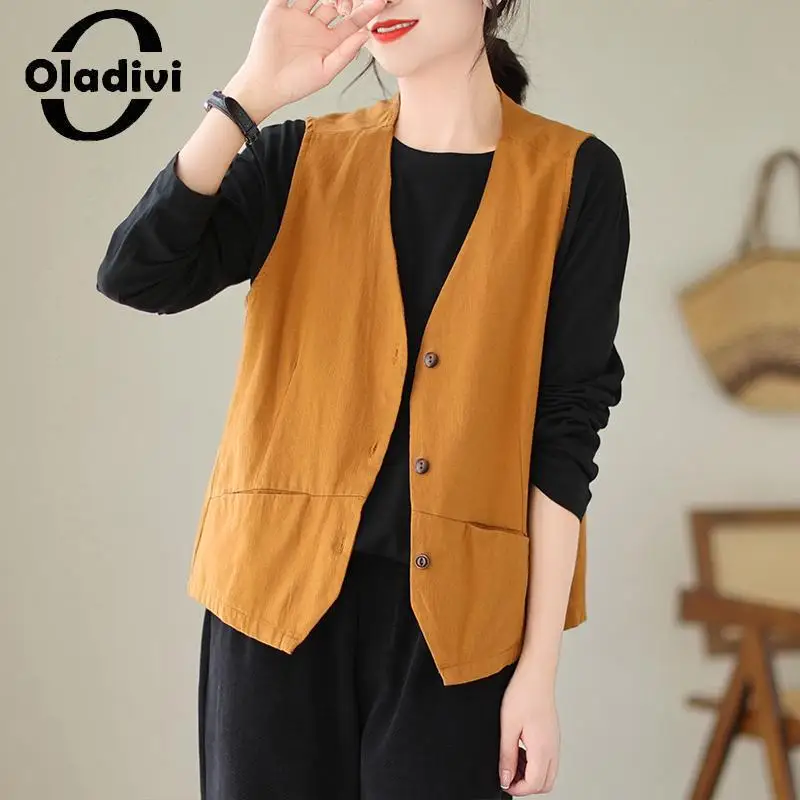 

Oladivi Large Size Women Sleeveless Vests 2023 Spring Autumn New Casual Loose Coats Female Oversized Clothing 9358