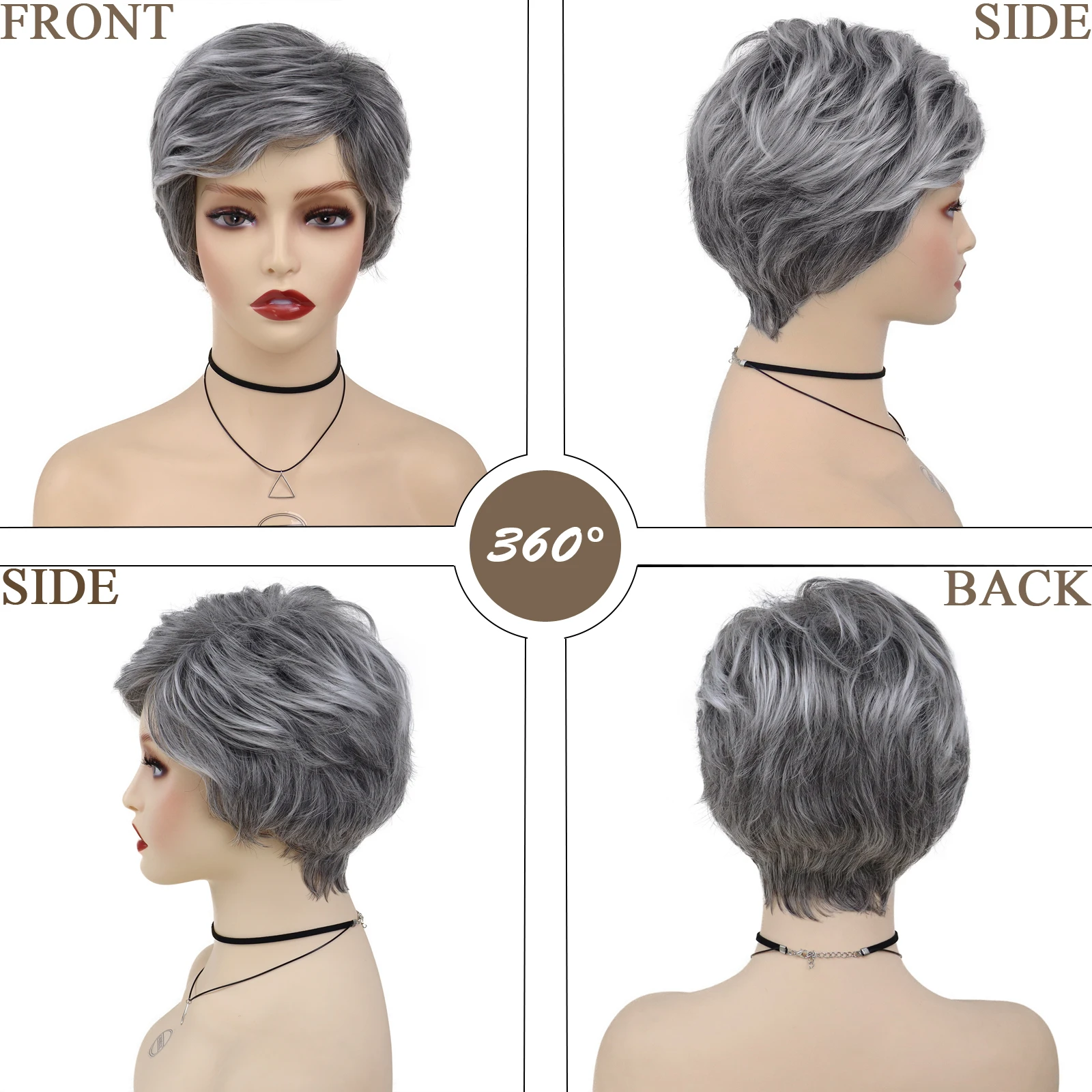 GNIMEGIL Synthetic Natural Mommy Wig with Bangs Grey Short Wigs for Women Older Lady Hairstyle Halloween Costume Wigs for Mother