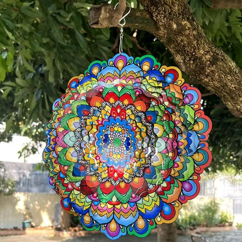 

3D Kinetic Wind Spinner With A Buddhist Pattern Stainless Steel Hanging Pendant For Both Outdoor And Indoor Home Decoration