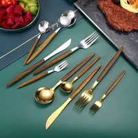 woodhandle dinnerware set stainless steel tableware set knife fork spoon flatware set dishwasher safe silverware cutlery set