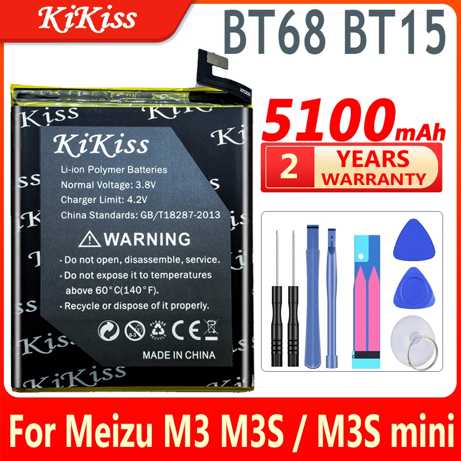 

100% New Original Kikiss 5100mAh BT15 BT68 Battery For Meizu Mei zu M3 M3S/ M3S mini M3Smini Y685Q M688Q M688C M688M M688U Phone