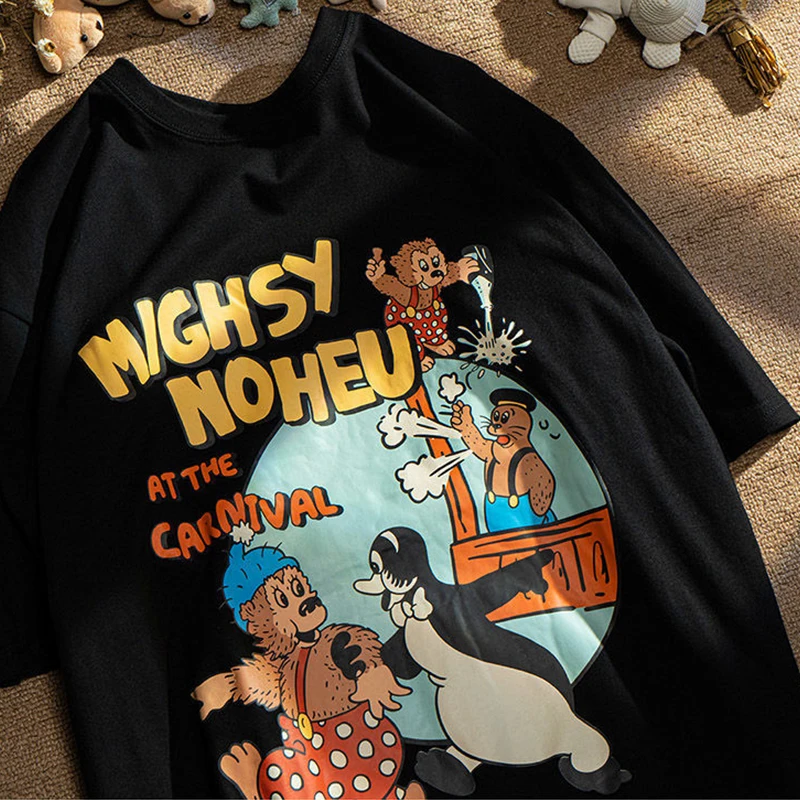 

Women T Shirts Retro Style Letters Printed Cartoon Print Vintage Oversized Tshirts Female Summer Streetwear Tees Tops
