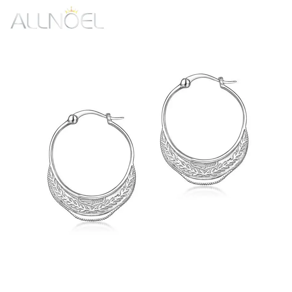 

ALLNOEL винтажные круглые серьги-кольца Huggie из стерлингового серебра 925 пробы для женщин с текстурой оливковой ветки, классические ювелирные у...