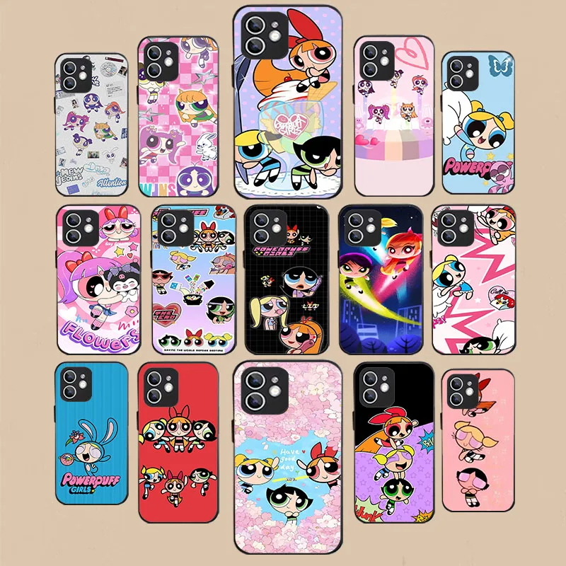 WAA-5 Cute Powerpuff Girl Black Flexible TPU Case For Samsung A22 25 30 31 32 33 35 41 50 51 52 53 54 55 70 71