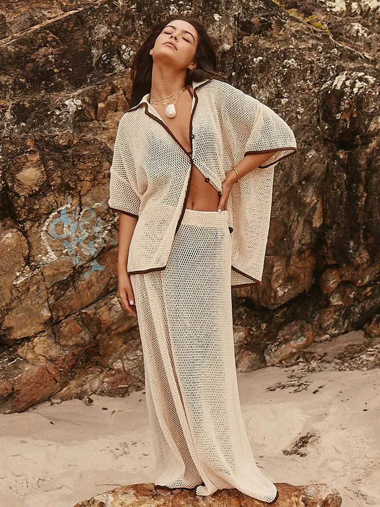 Сексуальный вязаный купальник накидка 2025 летнее женское пляжное платье