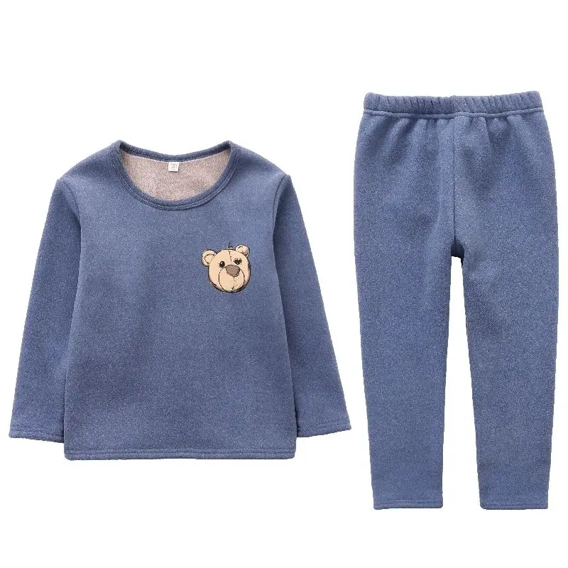 Children's Warm Pajamas Boys' Plus Velvet Padded Suit Girls' Winter Wear Bottoming Pants