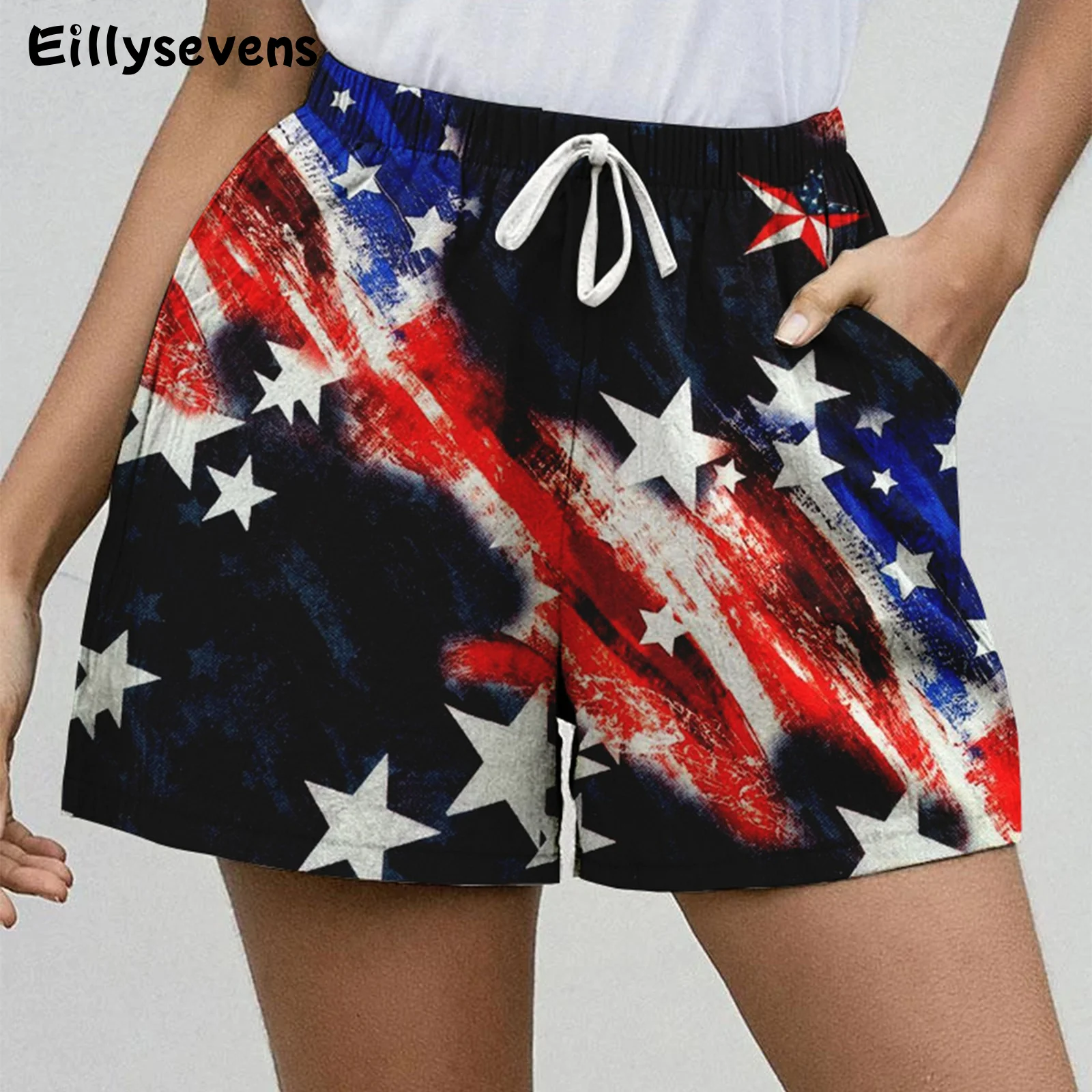 

Модные Повседневные Шорты 2023, летняя спортивная одежда с 3D принтом флага США, прямые шорты для женщин на День Независимости, женские шорты
