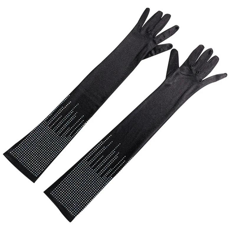 

Long Gloves for Women 21in Strech Satin Finger Gloves Black Operas Gloves Elbow Length for Roaring 20's Costume Party