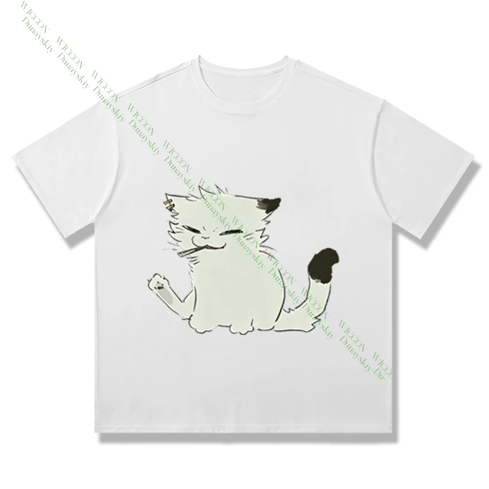 Фото Футболка Chainsmoker Cat Yaniko Satou с милым принтом, короткий рукав, хлопок, для косплея, повседневная, мерч для фестивалей, Комик-Кон №5