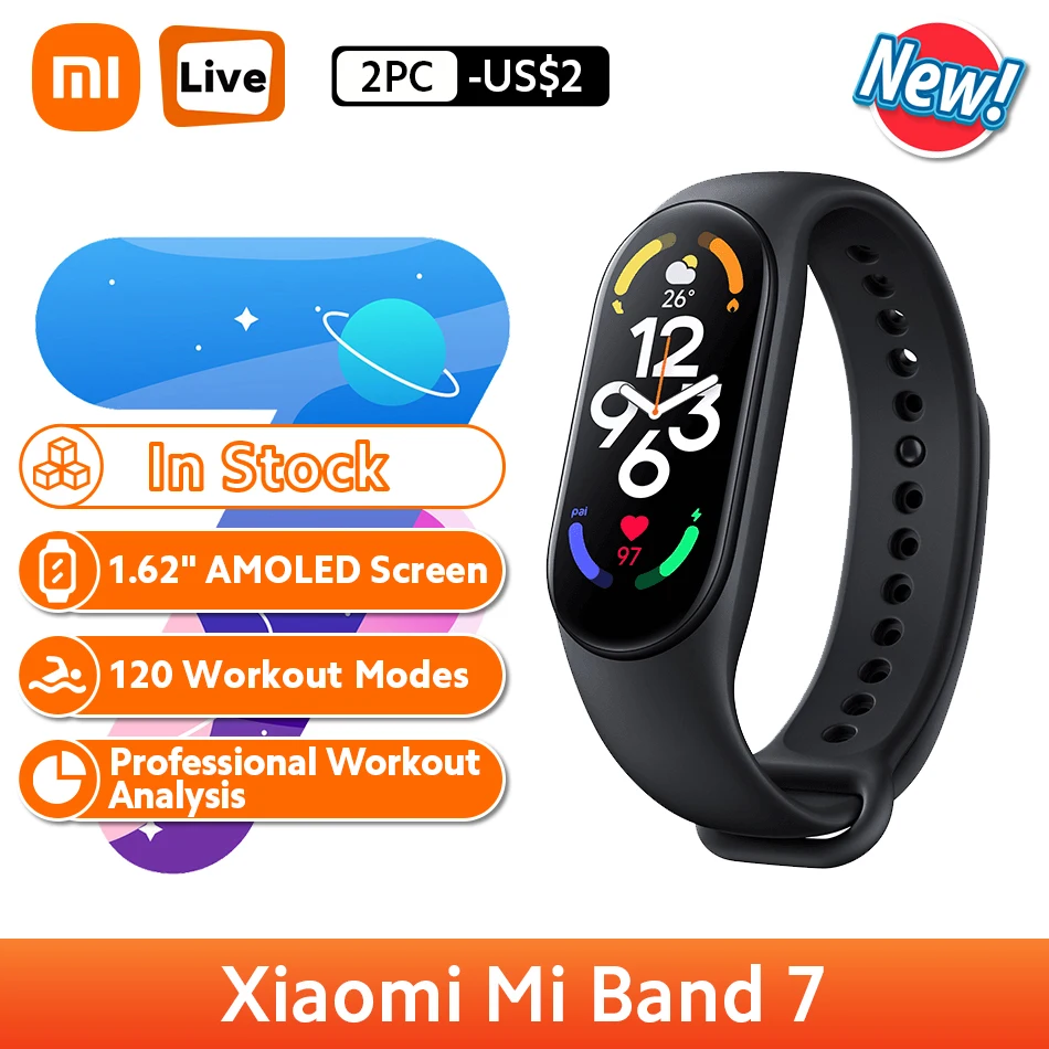 Смарт-браслет Xiaomi Mi Band 7 6 цветов AMOLED-экран 1 62 дюйма Bluetooth 5 2 |