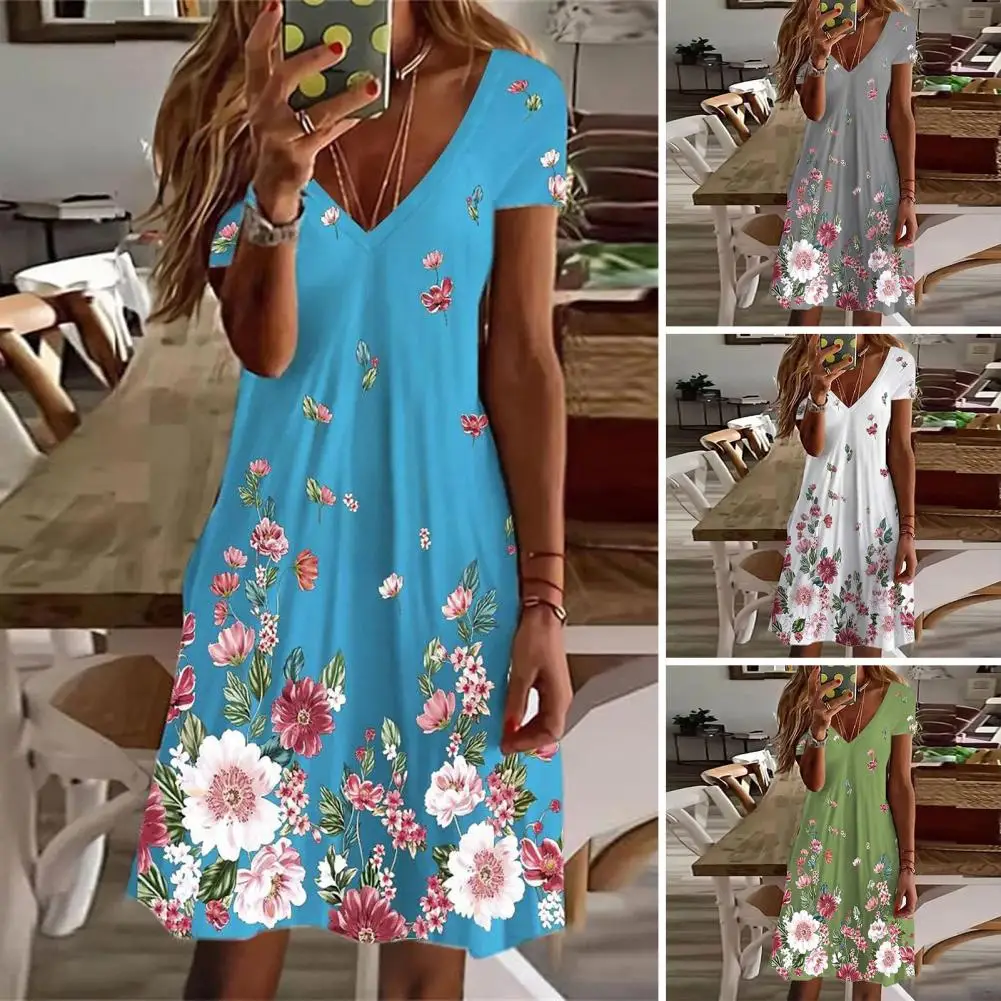 

Женское пляжное платье с коротким рукавом и V-образным вырезом