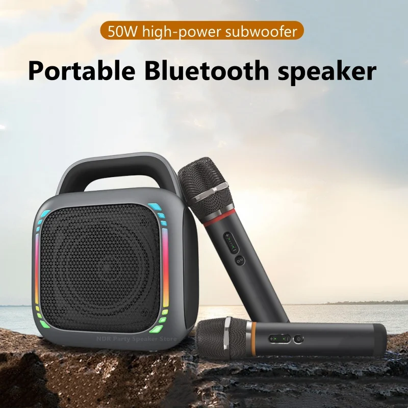 Открытый беспроводной портативный караоке-вечеринка BT-динамик RGB Light Supper Bass