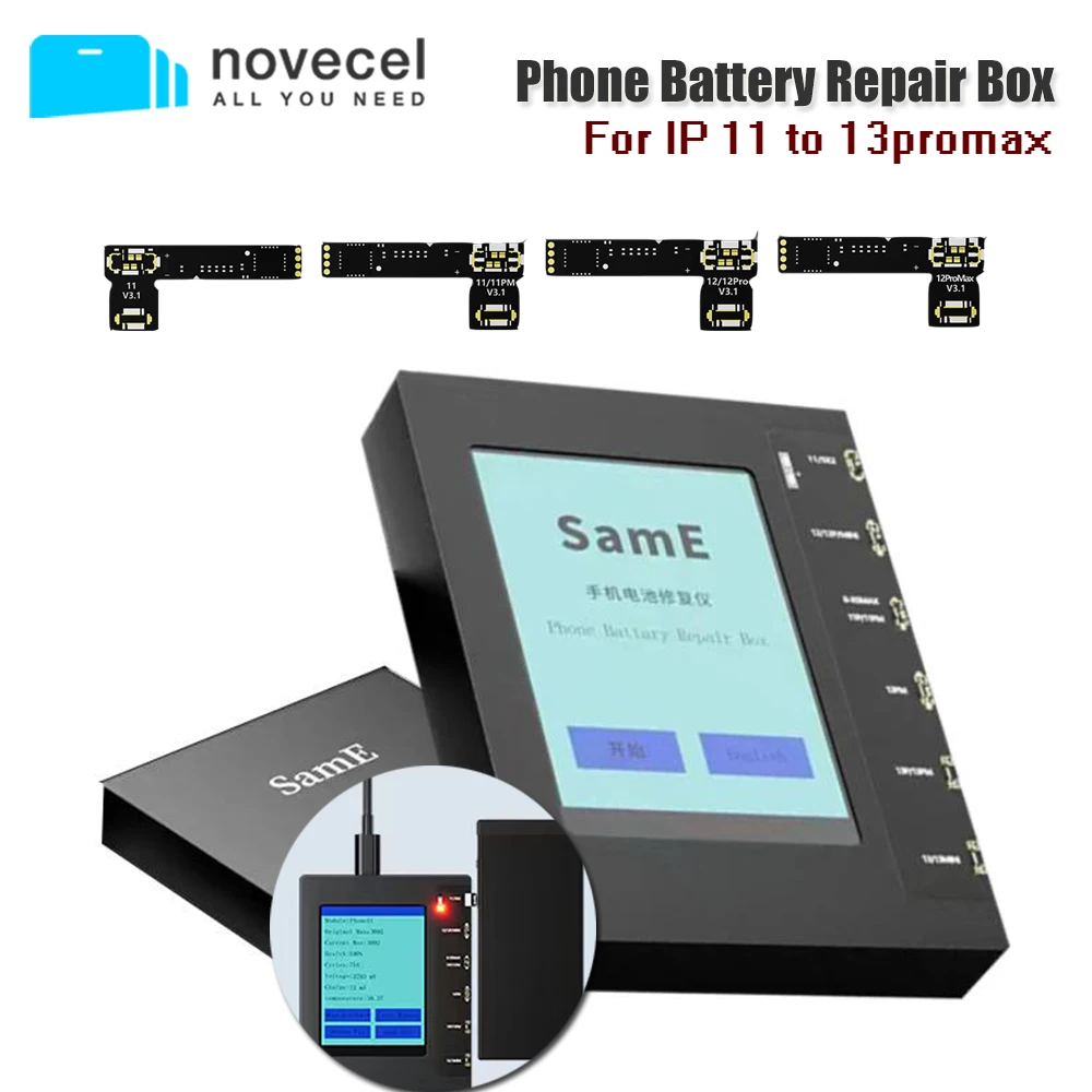

NOVECEL Phone Battery Repair Flex Cable with Device For iPhone 11 12 13 Pro Max Mini Battery Replacement Read Write Data Tools