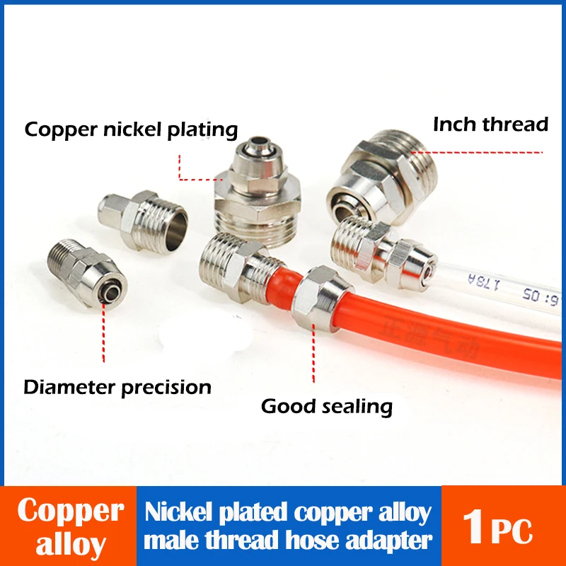 

Pneumatic joint PC quick connector copper nickel plated materials OD 6 8 1012mm BSPT thread 1/8" 1/4" 3/8" 1/2" hose connector