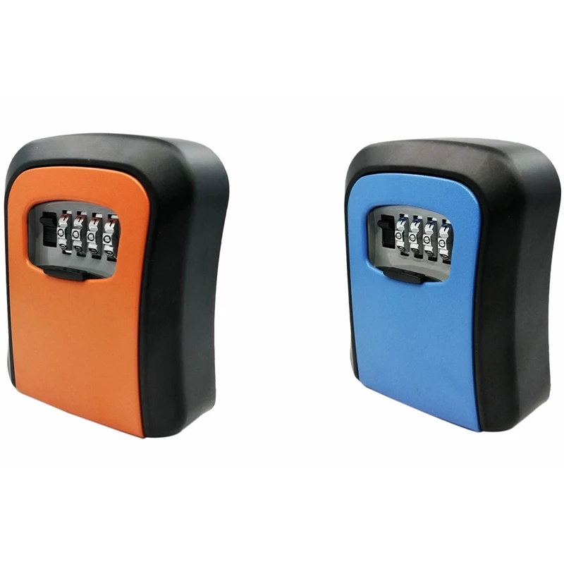 

2 Pcs Wall Mounted Zinc Alloy Key Box Weatherproof 4 Digit Combination Key Storage Lock Box Blue & Orange