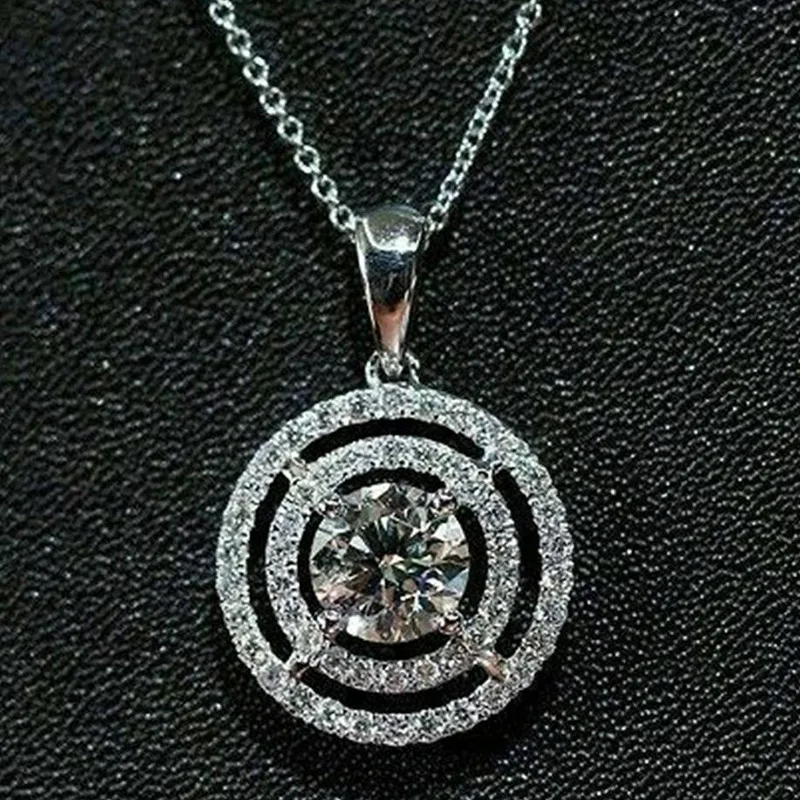 

Full Dazzling CZ Stone Round Shaped Pendant Necklace Silver Color Color O Chain Luxury Wedding Accessories Women Trendy Jewelry