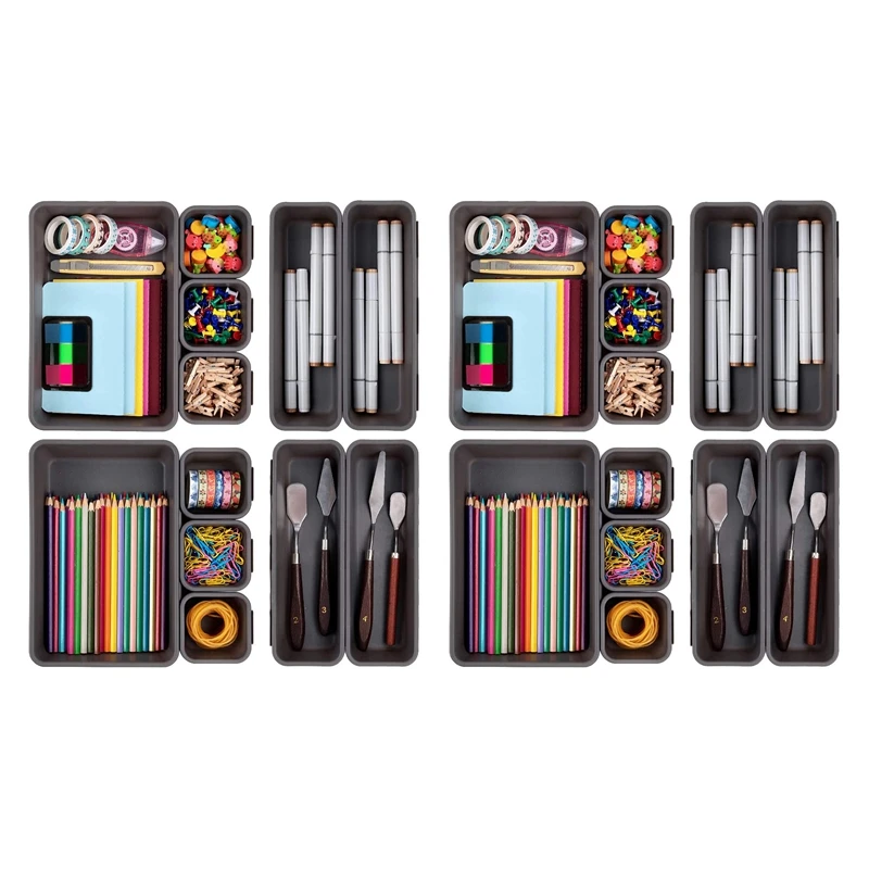 

24 Pack Desk Drawer Organizer Tray Dividers Plastic Storage Bins Container For Kitchen Bathroom Office Bedroom Makeup