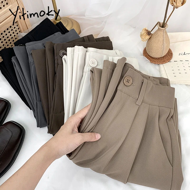 

Yitimoky Straight Pants for Women Loose High Waist Streetwear Bottoms Pants Suit Spring Office Lady Trousers