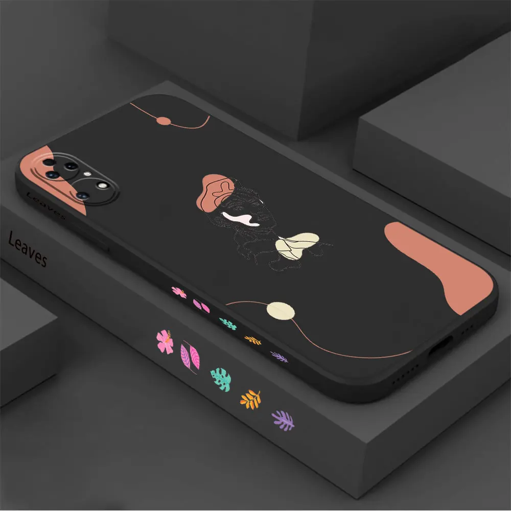 Abstract Line Sexy Couple Body Phone Case For Huawei P60 P50 P40 P30 P20 Mate 50 40 30 20 20X 10 Colour Liquid Silicone Cover