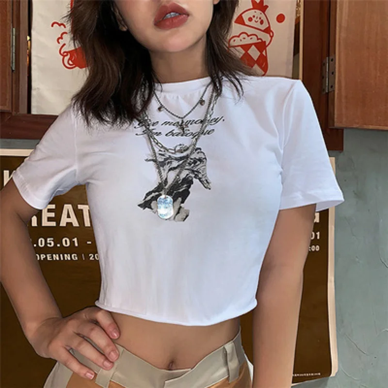 

Футболка женская с круглым вырезом, коротким рукавом и принтом