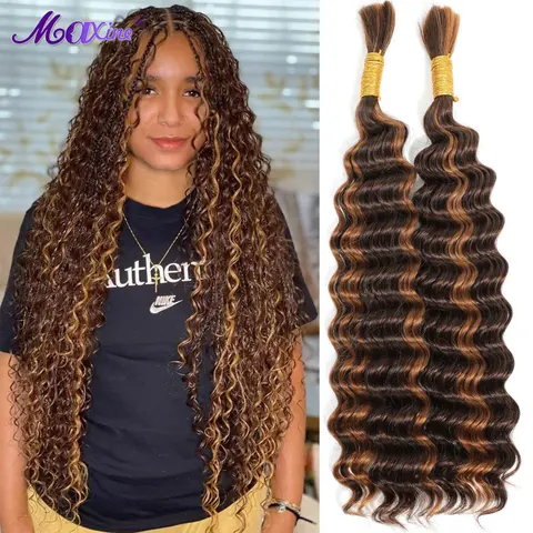 Человеческие волосы с глубокой волной, плетеные волосы для косичек без узлов в стиле бохо, насыпью двойные натянутые волосы P4/27, подчеркивающие волнистые волосы без узлов для плетения