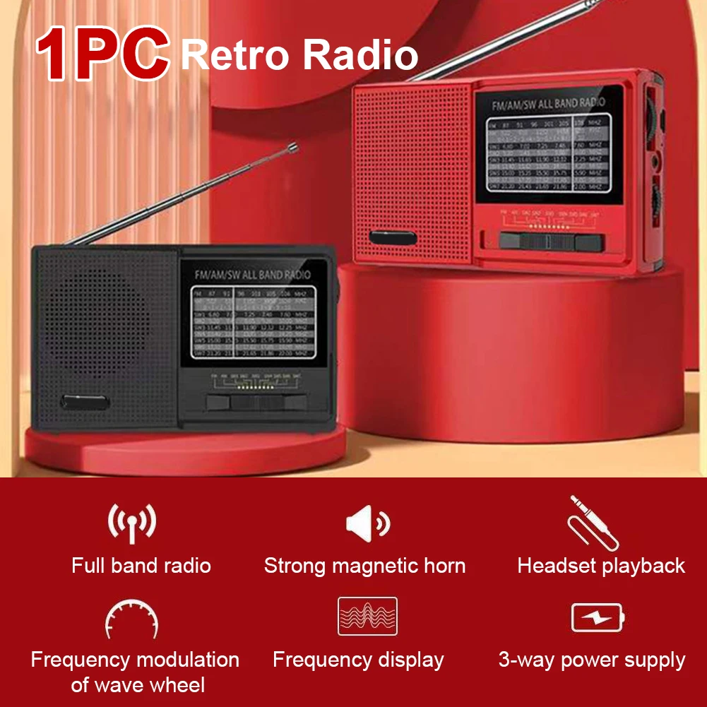 Professional Adjustment Knob Large Speaker Earphone Jack Battery Powered For Elderly Retro FM AM SW Portable Radio Digital Audio