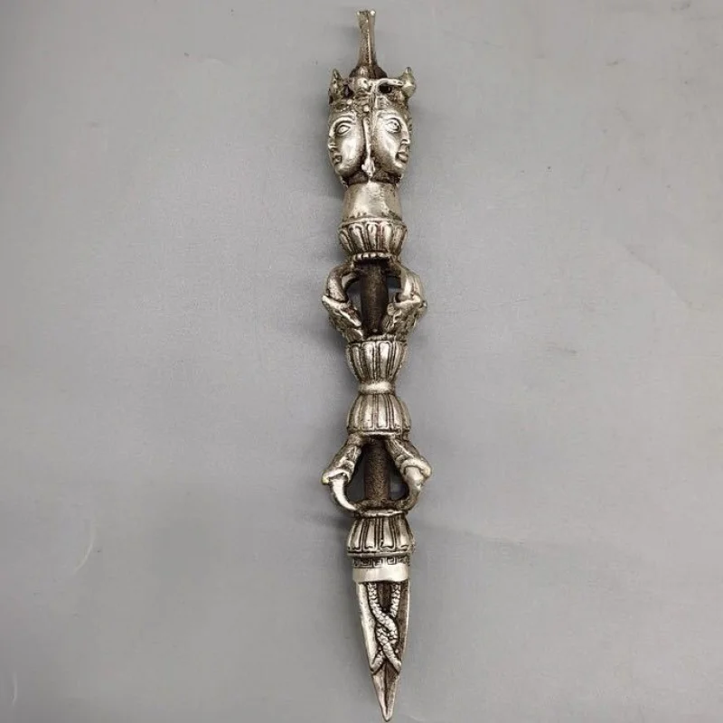 

Wholesale Antique Old White Copper Silver Gilded Dharma-Vessel Vajra Monster Subduing Club Bronze Antique Miscellaneous One Piec