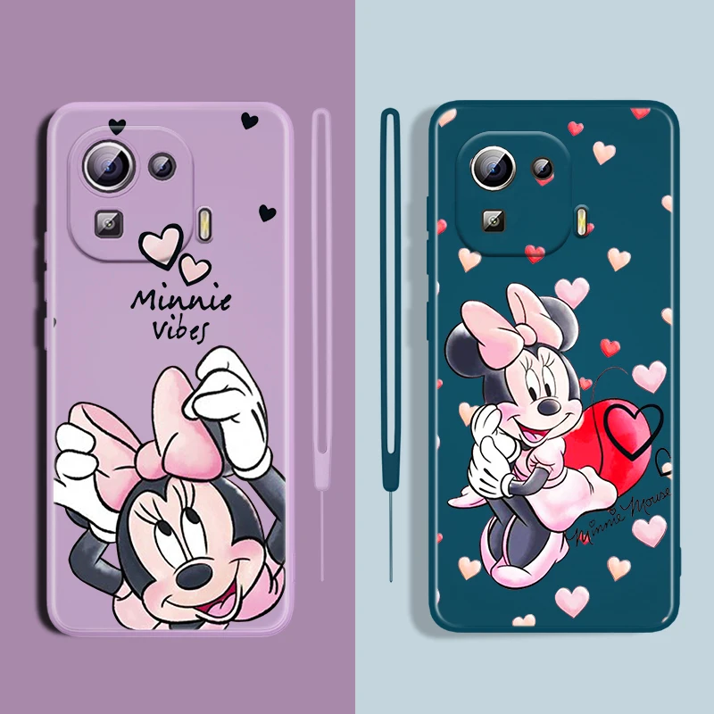 

Pink Mickey Mouse Disney For Xiaomi MI 12 11i 11 11T 10 10T 10S 9 SE Lite Pro Ultra 5G Liquid Silicone Soft Rope Phone Case
